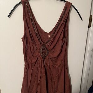 Embellished Brown Sleeveless Top
